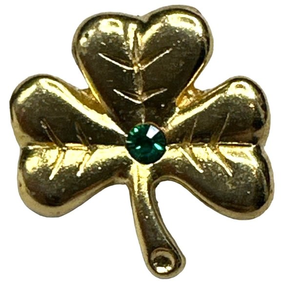 Gold Tone Irish Clover Green Gem Lapel Pin Trading Pin Irish Blessing St. Patric - Picture 5 of 5
